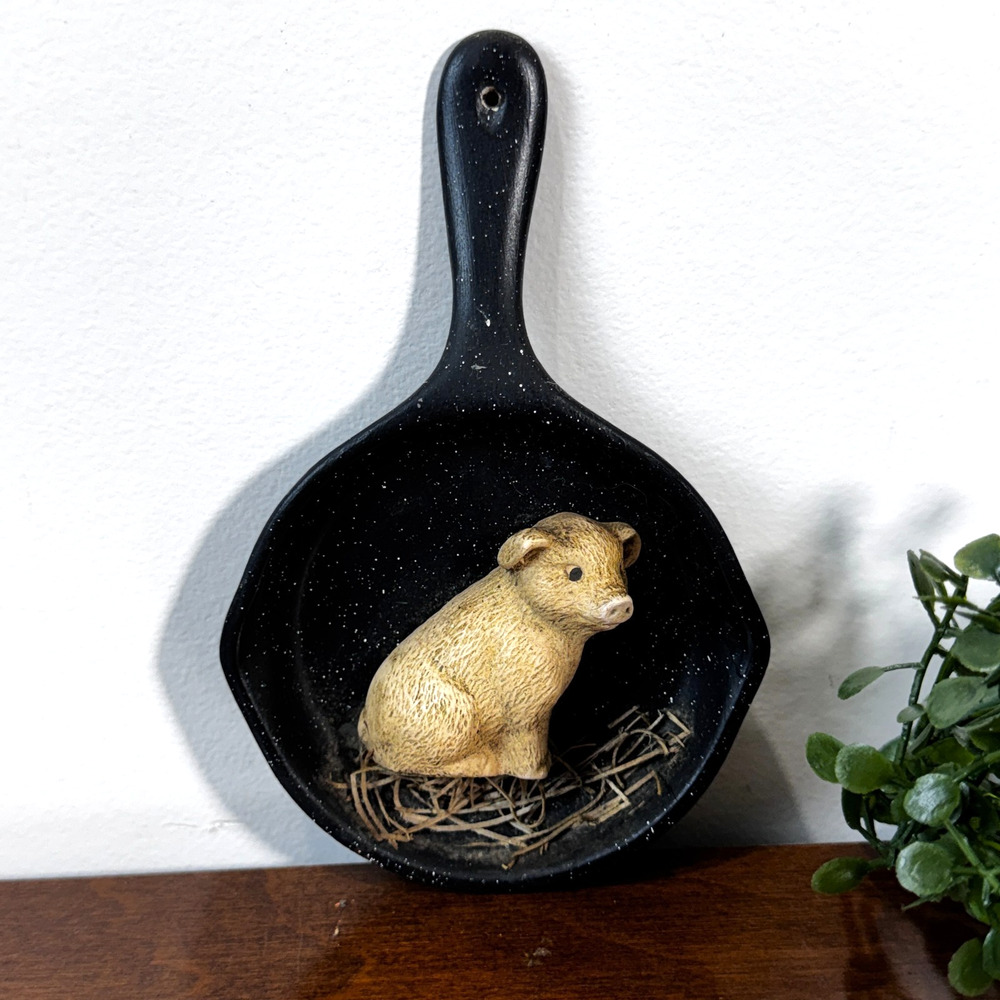Mini Skillet Wall Hanging Pig Decorative Hand Painted 6" Handmade